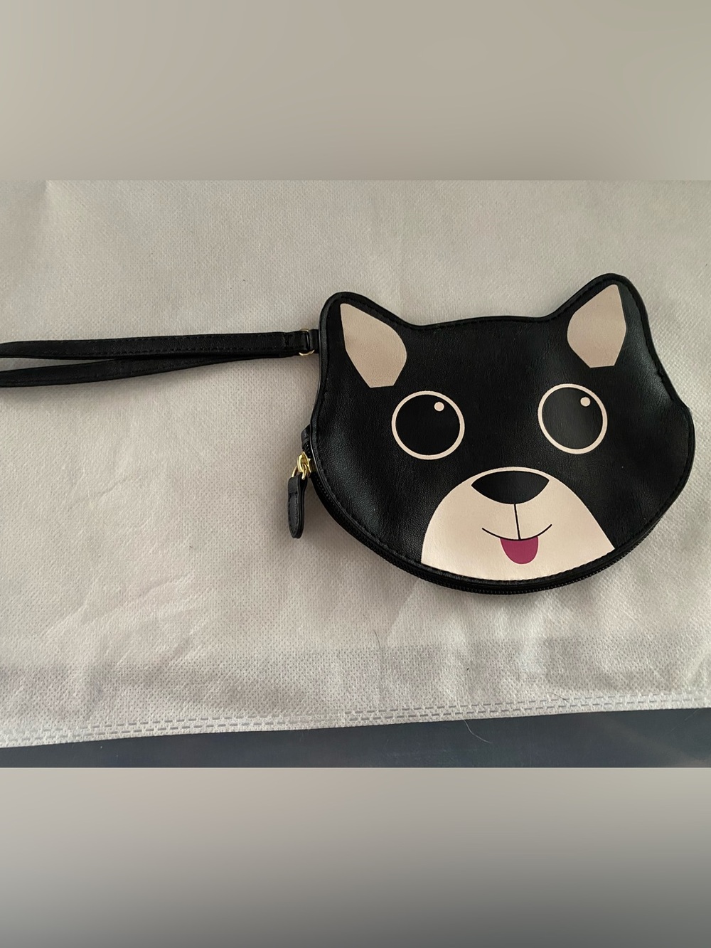 Luv Betsey Wristlet Purse Black White Dog Puppy Zip Pouch 7 X 5 Inch